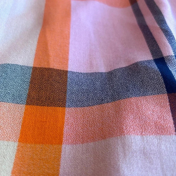 Ann Taylor Tall Madras Plaid Ruffle Square Neck Midi Dres Pink Multicolor - Picture 7 of 8